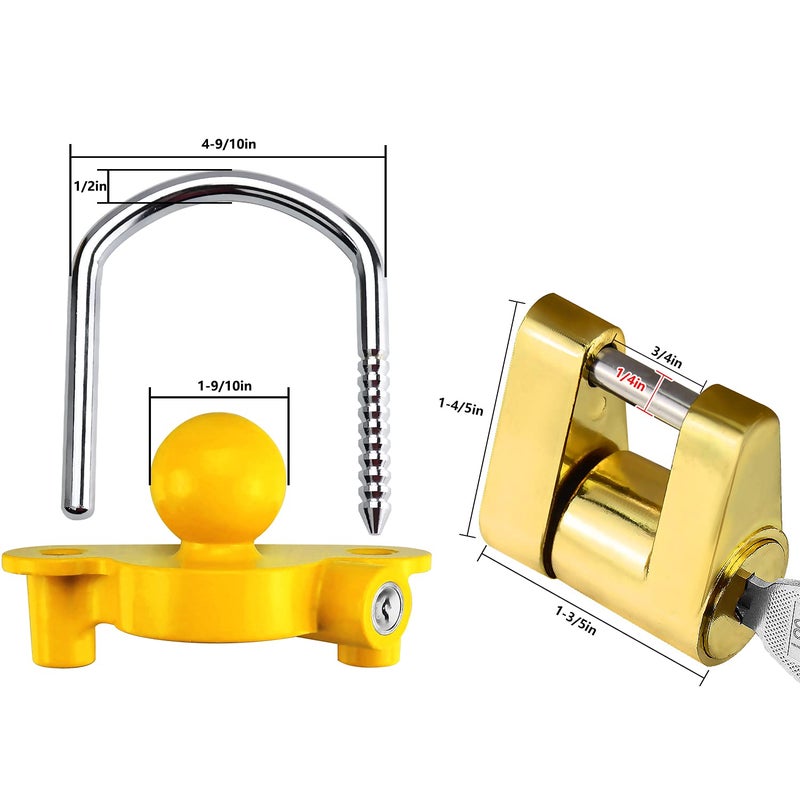 Funmit Trailer Hitch Security Lock Set Including Yellow U-Shaped Universal Ball Hitch Lock, 1/2"" and 5/8"" Receiver Hitch Pin Lock, Golden Trailer Hitch Lock Coupler Locking Pin, Share The Same 2 Keys - Image 3